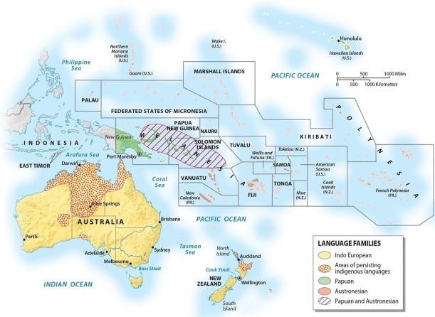 Most native languages of Oceania belong to which language family?   A) Austronesian B) Pidgin English (Pijin)  C) Solomon D) Papuan E) Indo-European