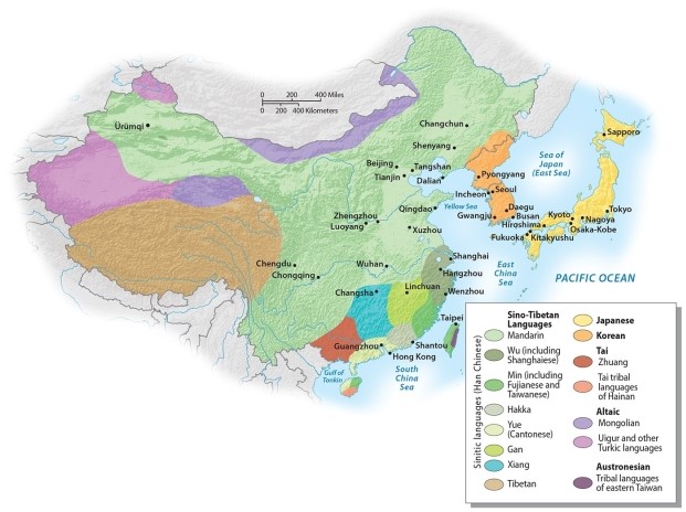 Discuss the issue of languages across East Asia, being certain to identify regions with linguistic diversity.   
