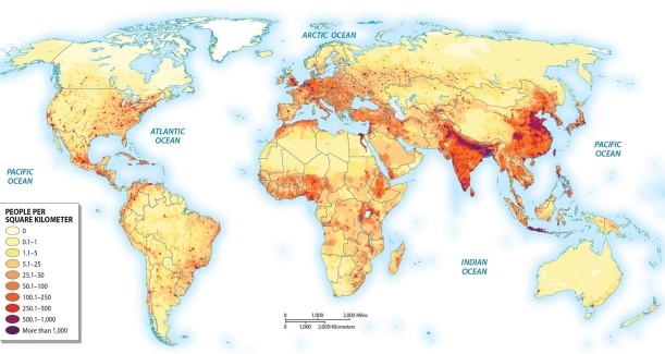 Which of the following regions has the highest population density?   A) North America B) South Asia C) Australia D) Russia E) Africa