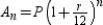 Consider the sequence   whose nth term is given by   where P is the principal,   is the account balance in dollars after n months, and r is the interest rate compounded annually. Find the sixth term of the sequence if   and   . Round your answer to two decimal places. ​ A)  $9,518.26 B)  $10,061.16 C)  $9,696.45 D)  $9,342.82 E)  $9,412.67