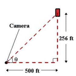 In a free-fall experiment, an object is dropped from a height of 256 feet. A camera on the ground 500 feet from the point of impact records the fall of the object as shown in the figure. Assuming the object is released at time   . At what time will the object reach the ground level? ​   ​ A)  3 seconds B)  6 seconds C)  7 seconds D)  5 seconds E)  4 seconds