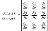 If   , and   then the Jacobian of x, y, and z with respect to u, v, and w is   . ​ Find the Jacobian for the following change of variables: ​   ​ A)    B)    C)    D)    E)   