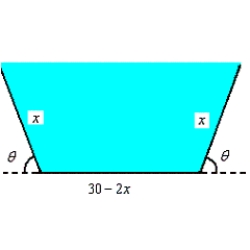 Suppose a trough with trapezoidal cross sections is formed by turning up the edges of a 30-inch-wide sheet of aluminum (see figure) . Find the cross section of maximum area. ​   ​ A)    B)    C)    D)    E)   
