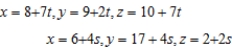 Determine whether the lines given below intersect, and, if so, find the point of intersection.   A)  The lines intersect at   . B)  The lines are parallel. C)  The lines intersect at   . D)  The lines intersect at   . E)  The lines are not parallel but do not intersect.