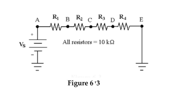 <strong> If V<sub>R4</sub>=10 V in Figure 6-3 , what is the value of V<sub>AD</sub> ?</strong> A) 10 V B) 30 V C) 40 V D) 20 V