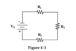 <strong> Calculate V<sub>R2</sub> and V<sub>R3</sub> in Figure 4-1 if V<sub>R1</sub>=16V, R<sub>1</sub>=10 , R<sub>2</sub>=10 and R<sub>3</sub>=15 </strong> A) V<sub>R2</sub>=16 V, V<sub>R3</sub>=12 V B) V<sub>R2</sub>=16 V, V<sub>R3</sub>=24 V C) V<sub>R2</sub>=24 V, V<sub>R3</sub>=12 V D) V<sub>R2</sub>=16 V,V<sub>R3</sub>=16 V