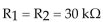    -Refer to Figure 20-1 (a) . If   and the closed loop gain is 450, the value of the external gain-setting resistor RG is: A)    B)    C)    D) none of the above.