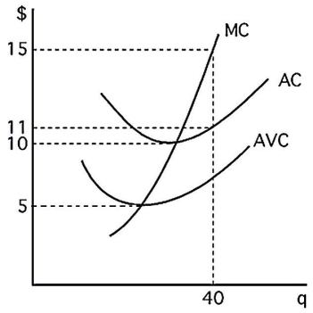 <strong> The above figure shows the cost curves for a competitive firm. The firm will incur economic losses if the price is less than</strong> A)$0. B)$5. C)$10. D)$11.