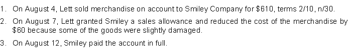 Record the following transactions for Lett Company.  