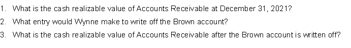 At December 31, 2021, Wynne Company reported Accounts Receivable of $45,000 and Allowance for Doubtful Accounts of $3,500.On January 7, 2022, Brown Enterprises declares bankruptcy and it is determined that the receivable of $1,200 from Brown is not collectible.  