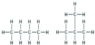 Use the following figure to answer the question.   The two molecules shown in the figures are best described as ________. A)  enantiomers B)  structural isomers C)  cis-trans isomers D)  chain length isomers 