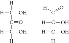 Choose the term that correctly describes the relationship between these two sugar molecules.   A)  structural isomers B)  cis-trans isomers C)  enantiomers D)  isotopes 