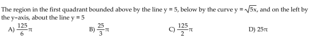 Find the volume of the solid generated by revolving the region about the given line.