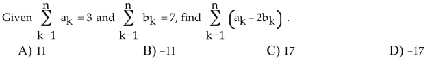 Find the value of the speciﬁed ﬁnite sum.  <div style=padding-top: 35px> 