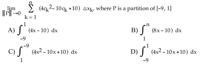 Express the limit as a deﬁnite integral.  <div style=padding-top: 35px> 