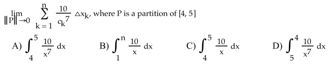 Express the limit as a deﬁnite integral.  <div style=padding-top: 35px> 