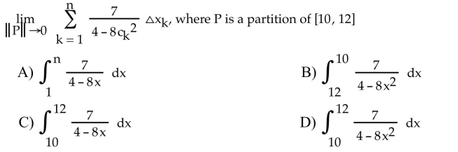 Express the limit as a deﬁnite integral.  <div style=padding-top: 35px> 