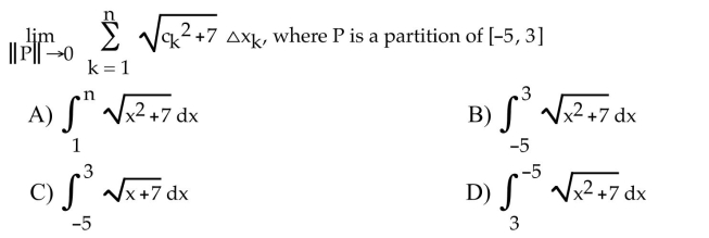 Express the limit as a deﬁnite integral.  <div style=padding-top: 35px> 