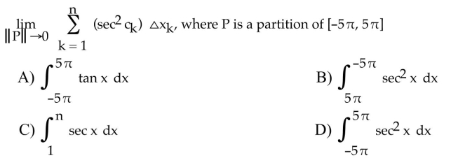 Express the limit as a deﬁnite integral.  <div style=padding-top: 35px> 