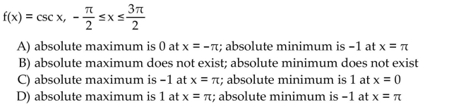 Find the absolute extreme values of the function on the interval.