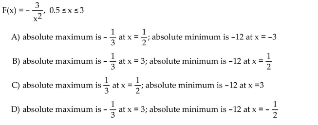 Find the absolute extreme values of the function on the interval.