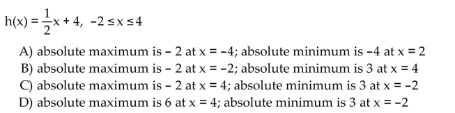 Find the absolute extreme values of the function on the interval.
