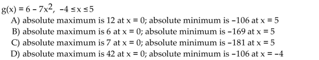 Find the absolute extreme values of the function on the interval.