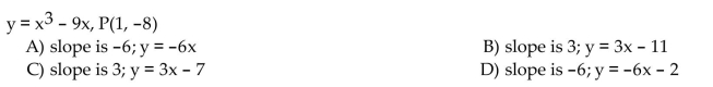Find the slope of the curve at the given point P and an equation of the tangent line at P.  <div style=padding-top: 35px> 