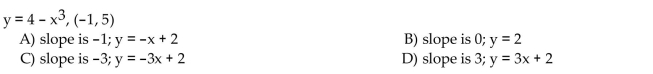 Find the slope of the curve at the given point P and an equation of the tangent line at P.  <div style=padding-top: 35px> 