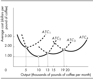   -In the above figure, the minimum efficient scale of output is A)  5,000 pounds of coffee. B)  10,000 pounds of coffee. C)  13,000 pounds of coffee. D)  15,000 pounds of coffee.