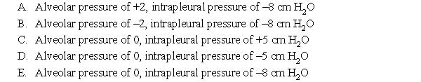 Before inspiration, alveolar pressure is 0 and intrapleural pressure is -5 cm H2O. At the end of an inspiration in a healthy person, with the glottis open, these readings would be: