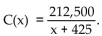Solve the problem. -Suppose the cost per ton, y, to build an oil platform of x thousand tons is approximated by y   What is the cost per ton for x = 30? A)  $16.67 B)  $467.03 C)  $7083.33 D)  $425.00