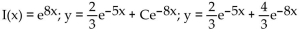 Find the integrating factor, the general solution, and the particular solution satisfying the given initial condition. -  A)    B)    C)    D)   