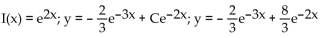 Find the integrating factor, the general solution, and the particular solution satisfying the given initial condition. -  A)    B)    C)    D)   
