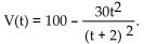 Solve the problem. -Suppose that the value V of a certain product decreases, or depreciates, with time t, in months, where     A)  100 B)  30 C)  70 D)  85