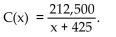 Solve the problem. -Suppose the cost per ton, y, to build an oil platform of x thousand tons is approximated by   What is the cost per ton for x = 30? A)  $425.00 B)  $7083.33 C)  $467.03 D)  $16.67