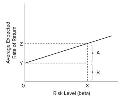   In the accompanying graph, point Y represents the A)  rate of return for the market portfolio. B)  rate of return for the risk-free asset. C)  risk premium for the market portfolio. D)  compensation for time preference for a given asset.