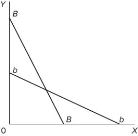   If the budget line shifts from BB to bb in the diagram, we can infer that the A) price of Y has increased and the price of X has decreased. B) price of Y has decreased and the price of X has increased. C) prices of both X and Y have increased. D) prices of both X and Y have decreased.
