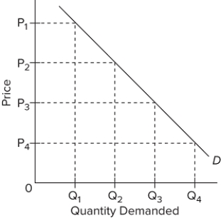   Refer to the diagram. In the P₃P₄ price range, demand is A) of unit elasticity. B) relatively inelastic. C) relatively elastic. D) perfectly elastic.