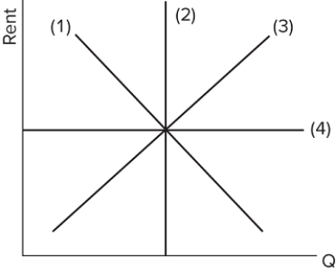   What line in the graph would best represent the supply curve for land? A) 1 B) 2 C) 3 D) 4