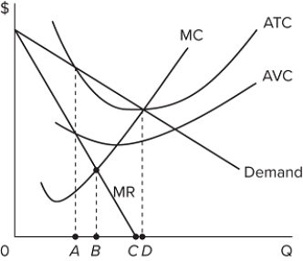   Refer to the graph. At its equilibrium level of output, this monopolist earns A) positive economic profits. B) negative economic profits. C) zero economic profits. D) zero revenues.