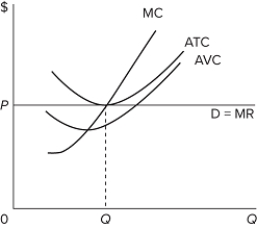   Consider the purely competitive firm whose data are shown in the accompanying graph. The firm is earning A) normal profits, since its price is above AVC. B) economic profits, since its price is above AVC. C) normal profits, since its price just covers ATC. D) losses, since it is operating at the shutdown point.