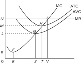   Given the provided graph, the competitive firm's supply curve is the A) MC curve above F. B) MC curve above G. C) MC curve above H. D) MC curve above J.