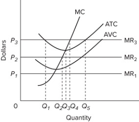   The provided graph gives short-run data for a firm. If the product price is P ₂, the firm will A) close down to avoid a loss. B) produce Q₂ units and make an economic profit. C) produce Q₅ units and break even. D) produce Q₂ units and suffer a loss.
