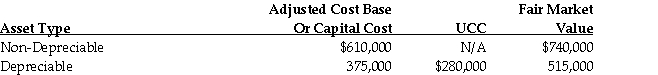 Static Controls Inc. has a December 31 year end. On May 1, 2020, all of the Company's shares are acquired by a new owner. For the period January 1, 2020 through April 30, 2020, the Company has an operating loss of $91,000. On April 30, 2020, the Company has available a net capital loss carry forward of $125,000 [(1/2)($250,000)]. In addition, the Company has the following assets:   Advise the Company with respect to the most appropriate elections to be made prior to the acquisition of control and explain your results.<div style=padding-top: 35px> 
