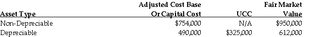 During its taxation year ending December 31, 2020, all of the shares of Vick Ltd. are acquired by a new owner. The acquisition occurs on May 1, 2020 and, at that time, Vick has available a net capital loss of $175,000 [(1/2)($350,000)]. Also at that time the company has the following assets:   For the period January 1, 2020 through April 30, 2020, the company has an operating loss of $143,000. Advise the Company with respect to the most appropriate elections to be made prior to the acquisition of control and explain your results.<div style=padding-top: 35px> 