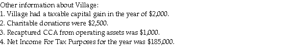 <strong>Village Concrete Inc. (Village)is a Canadian controlled private corporation (CCPC)with a year end of December 31, 2020. The owner of Village also controls Bob's Roofing Inc. (Bob's), another CCPC with active business income for the year ended December 31, 2020 of $116,500. The owner has agreed to allocate a sufficient amount of the small business deduction to Bob's to ensure that all of its active business income is taxed at the lower rate. Other than the income related items listed below, you may assume that Village's income is from active business in Canada.   What is the appropriate small business deduction for Village?</strong> A)$34,770. B)$34,675. C)$35,150. D)$72,865. <div style=padding-top: 35px> 