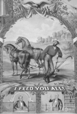 <strong>Grange Poster (1873)   This poster was inspired by</strong> A) graft and corruption in local and state politics. B) the failure of Reconstruction. C) government policies favoring big business. D) conflict with Native Americans. <div style=padding-top: 35px> 