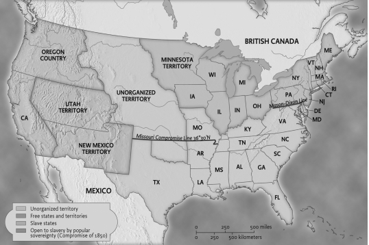 Map: The Compromise of 1850    -The compromise depicted in the map was supported by which of the following groups? A)  those who wished to remain isolationist B)  northerners who wanted to preserve the union C)  those who wished to abolish slavery D)  southerners who wanted to protect their interests