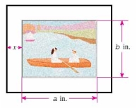 Catalina paints with watercolors on a sheet of paper a = 22 inches wide by b = 17 inches high. She then places this sheet on a mat so that a uniformly wide strip of the mat shows all around the picture. The perimeter of the mat is 102 inches. How wide is the strip of the mat showing around the picture?